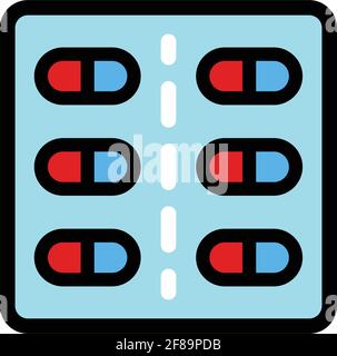 Pill box color icon. Simple illustration of pill box vector icon for web design isolated on white Stock Vector