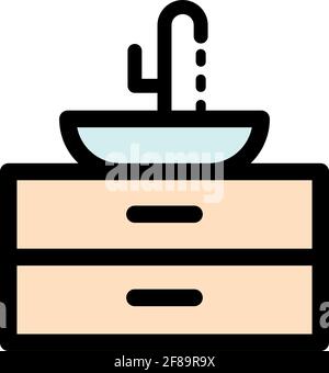 Sink simple color symbol isolated on white background. Vector washbasin element In trendy style. Stock Vector