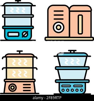 Steamer simple color icon set. Vector steamer icons on white background Stock Vector