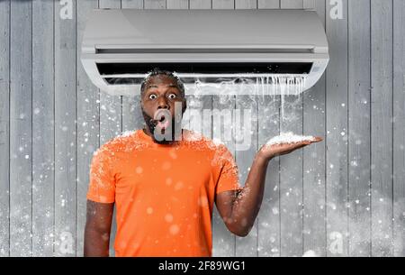 The air conditioner puts very fresh air in the room in a hot day Stock Photo