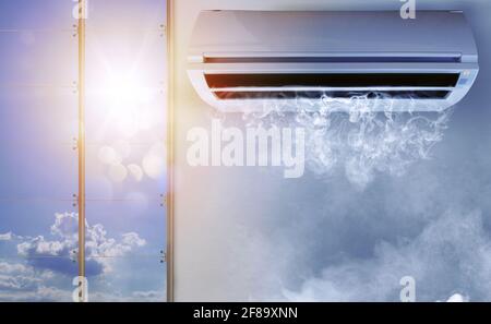 The air conditioner puts very fresh air in the room in a hot day Stock Photo