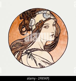 Stained glass window for the facade of the Fouquet boutique by Alphonse Maria Mucha (1869–1939). Art Nouveau. Stock Photo