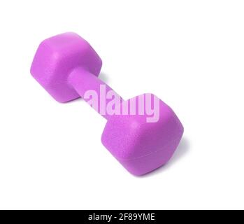 plastic pink dumbbell isolated on white background, one kilogram Stock Photo