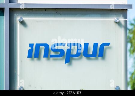 Inspur sign logo at company headquarters in Silicon Valley. Inspur is ...