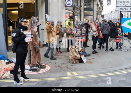 Protest outside canada goose regent outlet street