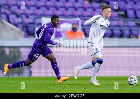 BRUSSELS, BELGIUM - December 08: Jeremy Doku of Anderlecht and Francis  Amuzu of Anderlecht look dejected after the Jupiler Pro League match day 18  between Rsc Anderlecht vs Sporting Charleroi on December