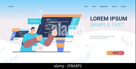 programmer writing code for computer app engineering software coding programming languages application design Stock Vector