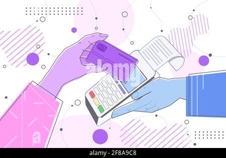 hand holding credit card near payment terminal complete transaction approved payment concept Stock Vector