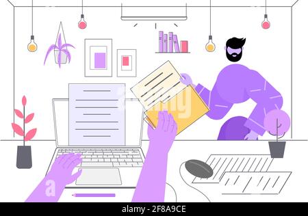hands typing an article on laptop screen content creating text writing editing remote job copywriting Stock Vector