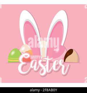Bunny ears wit an easter eggs. Happy easter poster - Vector illustration Stock Vector