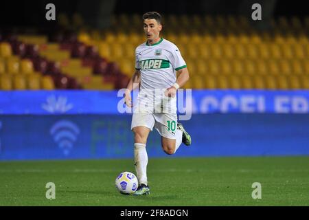 Benevento, Italy. 12th Apr, 2021. Filip Djuricic player of Sassuolo, during the match of the Italian football league Serie A between Benevento vs Sassuolo final result 0-1, match played at the Ciro Vigorito stadium in Benevento. Italy, April 12, 2021. (Photo by Vincenzo Izzo/Sipa USA) Credit: Sipa USA/Alamy Live News Stock Photo