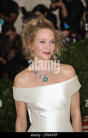 Uma Thurman arrives to the 2018 Met Costume Gala Heavenly Bodies, held at the Metropolitan Museum of Art in New York City, Monday, May 7, 2018. Photo by Jennifer Graylock-Graylock.com 917-519-7666 Stock Photo