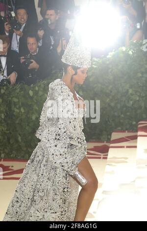 Rihanna arrives to the 2018 Met Costume Gala Heavenly Bodies, held at the Metropolitan Museum of Art in New York City, Monday, May 7, 2018. Photo by Jennifer Graylock-Graylock.com 917-519-7666 Stock Photo
