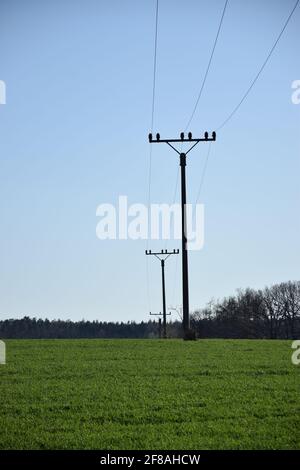 Utility Field Ground Green field with utility poles and cables Stock Photo - Alamy