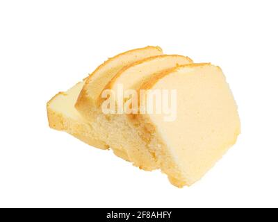 Butter cake, a close up of homemade sliced pound cake bakery isolated on white background. Stock Photo