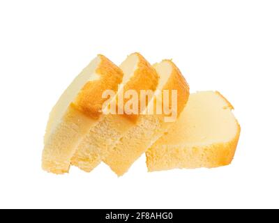 Butter cake, a close up of homemade sliced pound cake bakery isolated on white background. Stock Photo