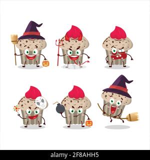 Halloween expression emoticons with cartoon character of birthday strawberry muffin. Vector illustration Stock Vector