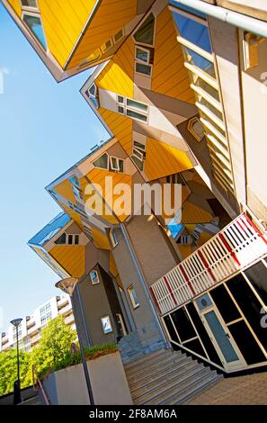 Tilted windows of one of the Cube Houses. It is a set of innovative houses based on the concept of high density housing with sufficient space. Stock Photo