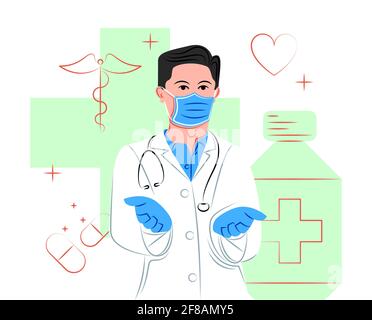 Vector doctor with open arms in shadow of sharp lines style Stock Vector