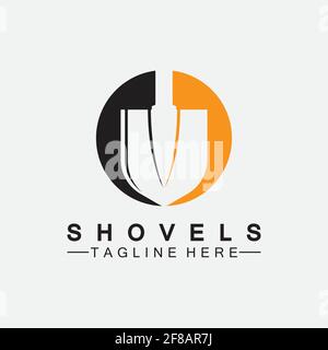 Shovel logo vector icon symbol illustration design.Shovel icon isolated on white background. Gardening tool. Tool for horticulture ,agriculture ,farmi Stock Vector