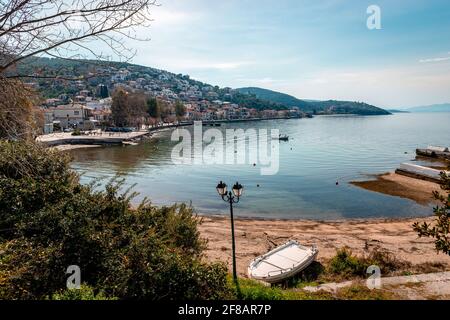 The waterfront of Afissos, a traditional village built amphitheatrically on the slopes of Mount Pelion, with view to the Pagasetic Gulf. Magnesia, The