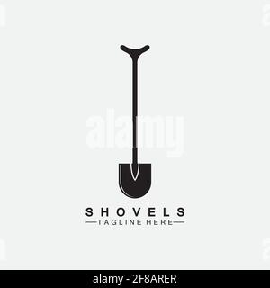 Shovel icon logo vector illustration design.Black Shovel icon logo isolated on white background. Shovel silhouette. Gardening tool. Tool for horticult Stock Vector