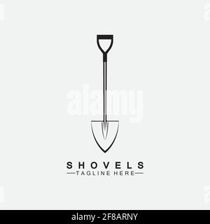 Shovel icon logo vector illustration design.Black Shovel icon logo isolated on white background. Shovel silhouette. Gardening tool. Stock Vector
