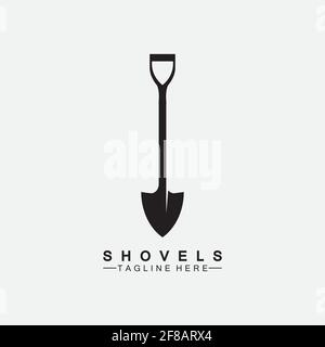 Shovel icon logo vector illustration design.Black Shovel icon logo isolated on white background. Shovel silhouette. Gardening tool. Stock Vector
