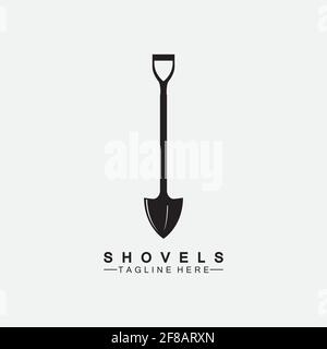 Shovel icon logo vector illustration design.Black Shovel icon logo isolated on white background. Shovel silhouette. Gardening tool. Stock Vector