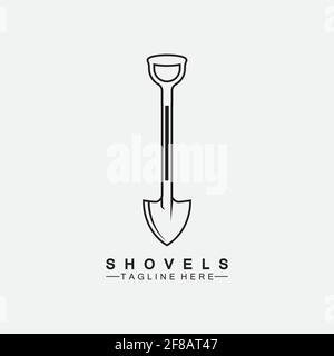 Shovel icon logo vector illustration design.Black Shovel icon logo isolated on white background. Shovel silhouette. Gardening tool. Stock Vector