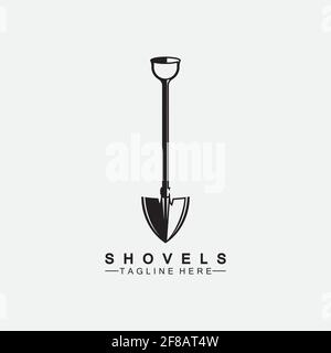 Shovel icon logo vector illustration design.Black Shovel icon logo isolated on white background. Shovel silhouette. Gardening tool. Stock Vector