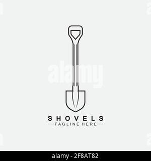 Shovel icon logo vector illustration design.Black Shovel icon logo isolated on white background. Shovel silhouette. Gardening tool. Stock Vector
