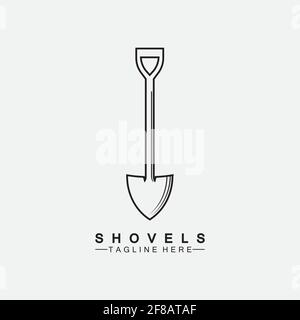 Shovel icon logo vector illustration design.Black Shovel icon logo isolated on white background. Shovel silhouette. Gardening tool. Stock Vector
