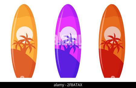Set of surfboard with palm tree design. Vector Stock Vector