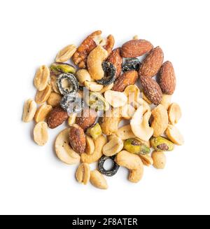 Mix of salted nuts isolated on white background. Stock Photo