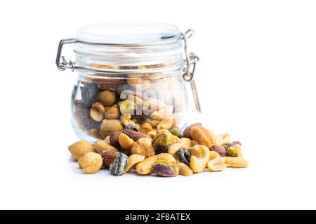 Mix of salted nuts isolated on white background. Stock Photo