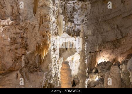 Frasassi Caves, underground caves with stalactites and stalagmites. Marche, Italy Stock Photo