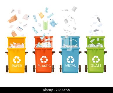 Set of colored garbage bins trash cans for different types of waste vector  illustration isolated on white background Stock Vector Image & Art - Alamy