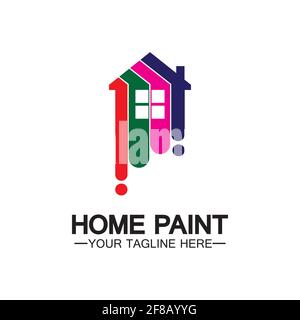 Home Painting Vector Logo Design.Home House Painting Service Coloring Logo Design Template.House painting service, decor and repair multicolor icon Ve Stock Vector