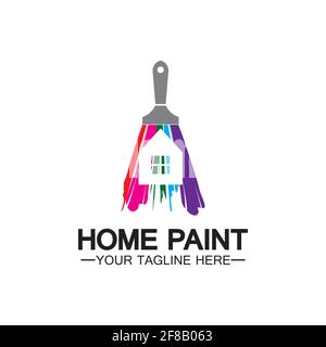 Home Painting Vector Logo Design.Home House Painting Service Coloring Logo Design Template.House painting service, decor and repair multicolor icon Ve Stock Vector