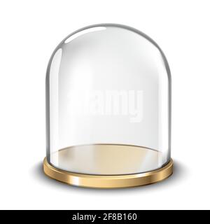 Cake stand with spherical glass cover dome isolated on transparent background. 3d realistic litchenware for dessert, template mockup. Vector illustrat Stock Vector