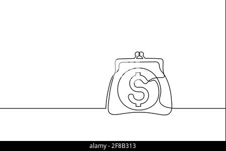 One line money wallet. Online market trade concept. Hand drawn sketch continuous line. E-commerce finance banking profit system icon vector Stock Vector