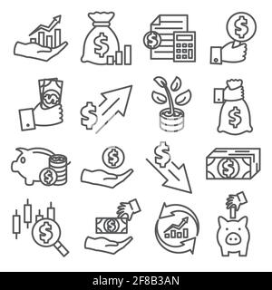 Economy line icons set on white background Stock Vector