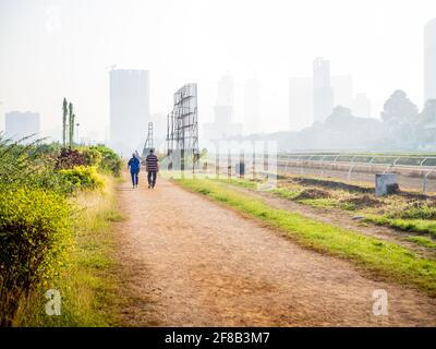 MUMBAI, INDIA - December 29, 2021:An old aged couple walking early in the morning at a local Park in Mumbai Stock Photo