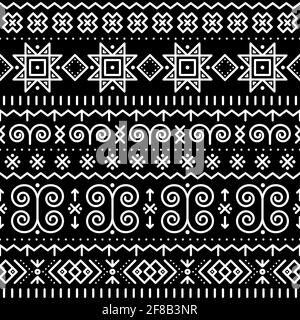 Slovak folk art vector seamless geometric pattern with swirls, zig-zag shapes inspired by traditional painted art from village Cicmany in Zilina regio Stock Vector