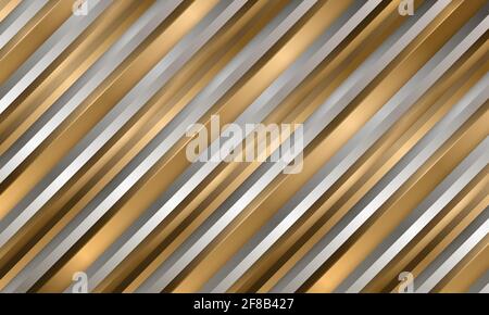 Abstract luxury gold and silver striped 3d vector background with metallic three dimensional shapes. Stock Vector