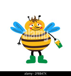 Cute cartoon bee with a bucket of honey. Vector Stock Vector