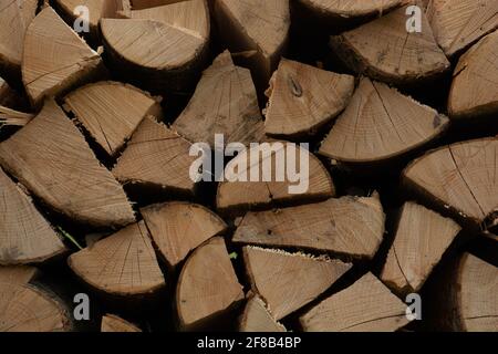 background of Heap firewood stack theme for natural wood Stock Photo
