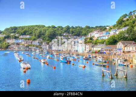 Looe Cornwall UK harbour with boats popular Cornish tourist destination colourful HDR Stock Photo