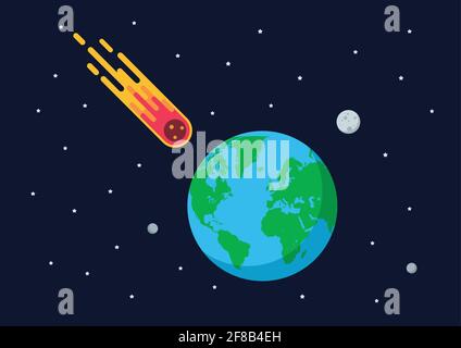 Giant asteroid is approaching the earth. Flat style vector illustration Stock Vector